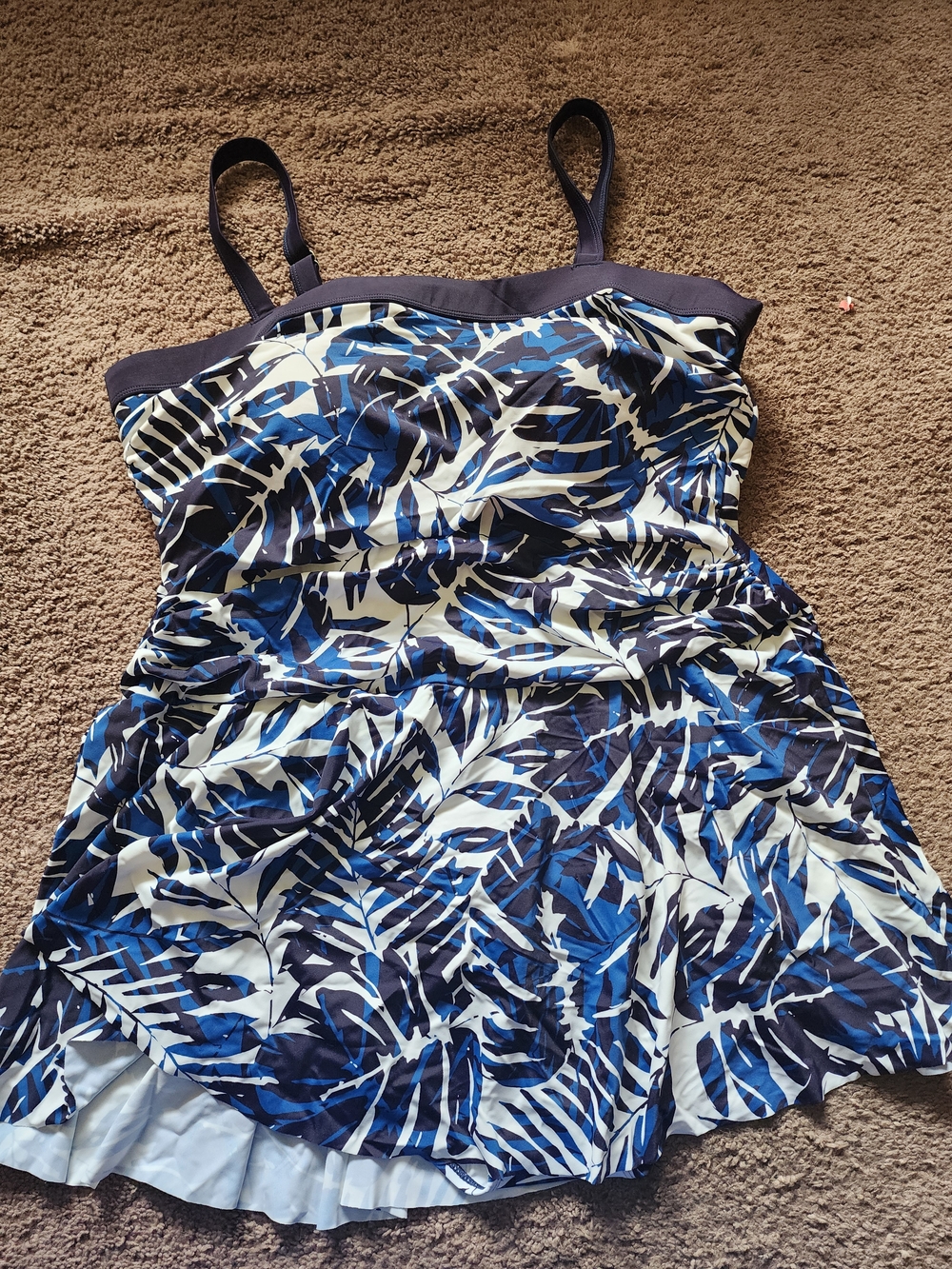 Swimsuits For All Navy and Cream Swimdress